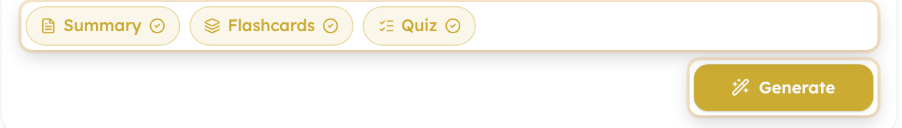 The Summary, Flashcards and Quiz toggles beside the Generate button