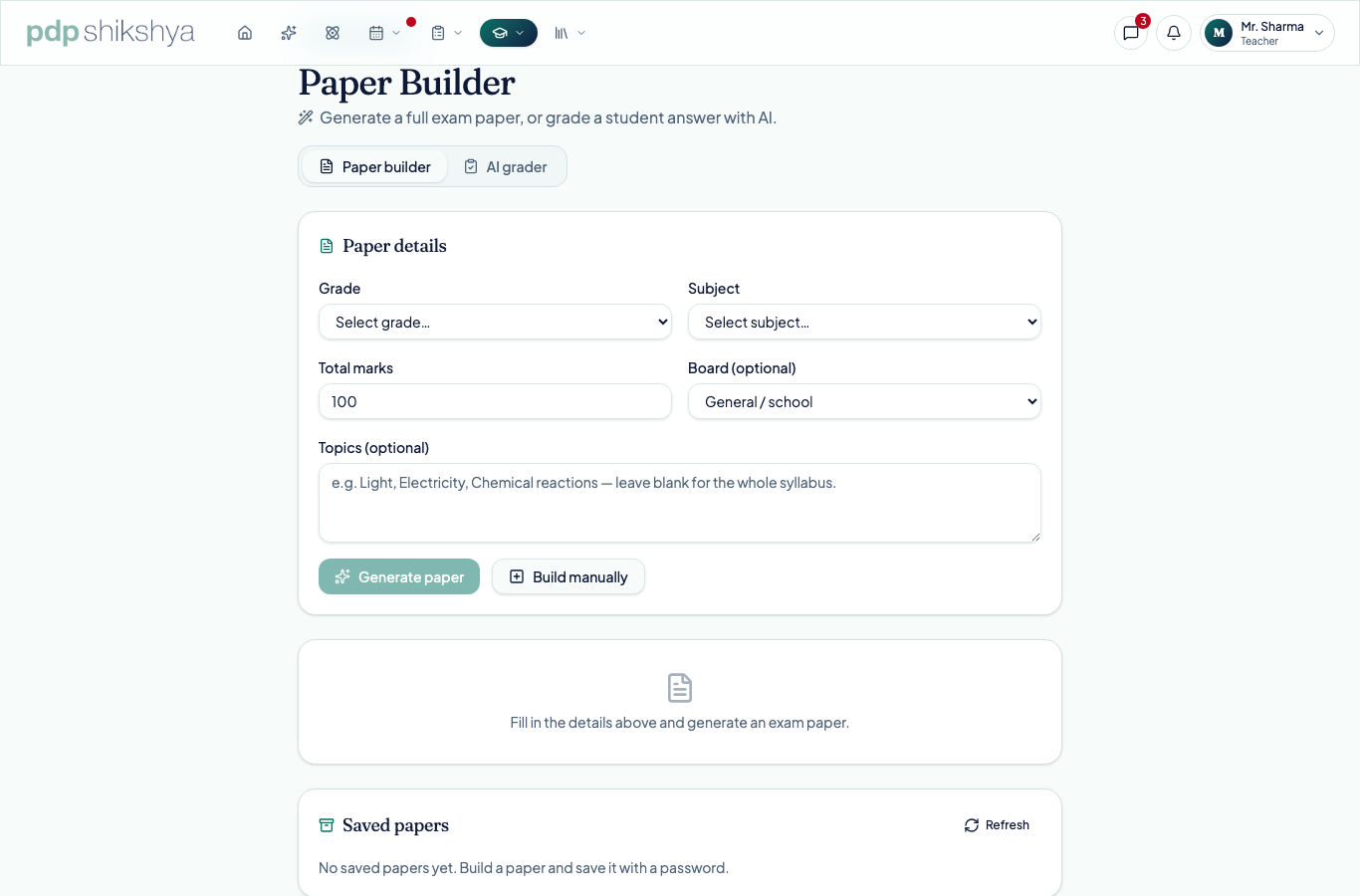 The AI paper builder drafting a question paper