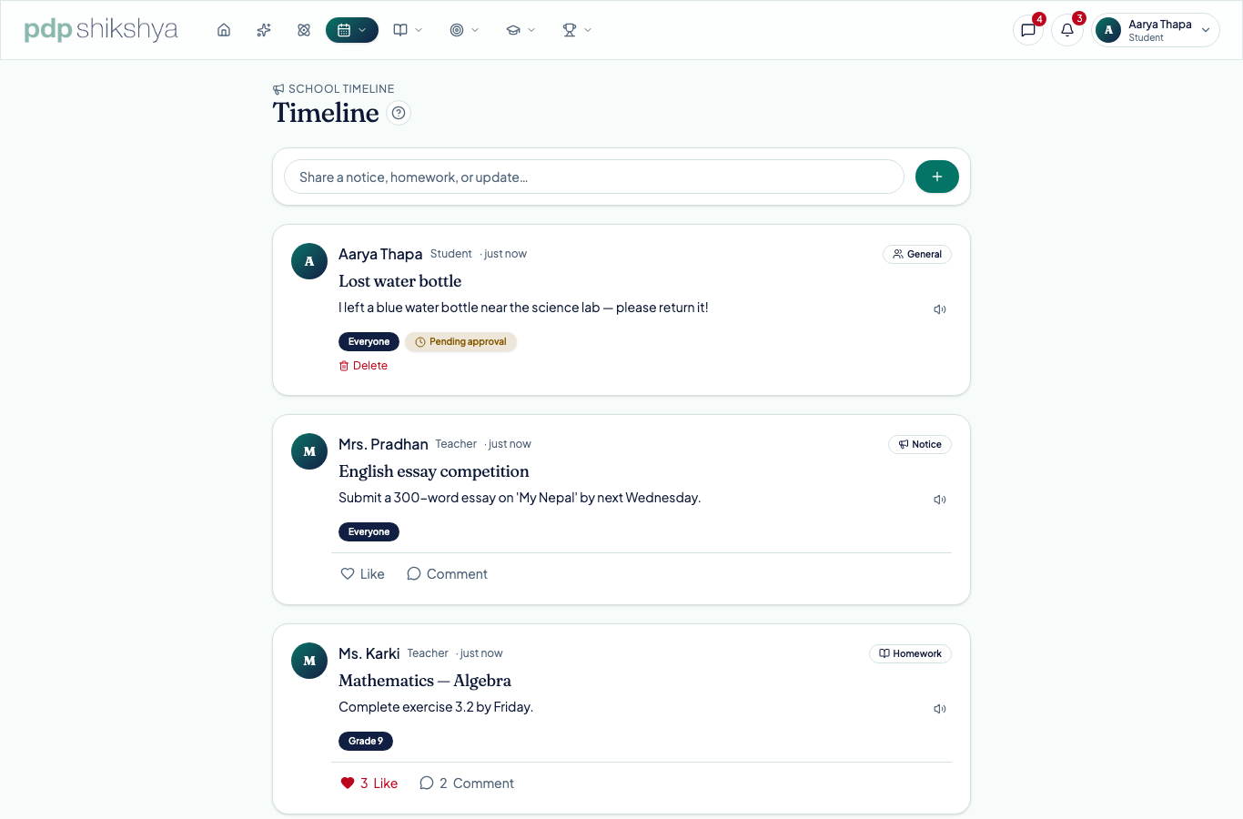 The moderated school timeline feed